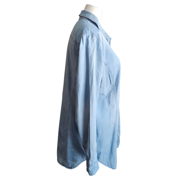 J. Jill Light Wash Cotton Long Sleeve Denim Button Up Tunic Shirt Size Large - Picture 3 of 12